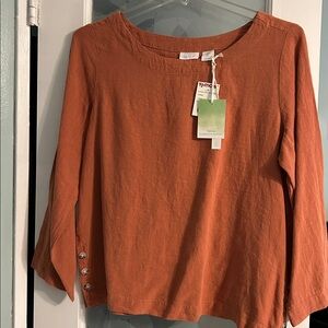 Sigrid Olsen Terracotta 100% Linen Top